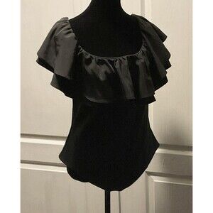 Express Women’s Off The Shoulder Tiered Ruffle Overlay Thong Bodysuit Size L